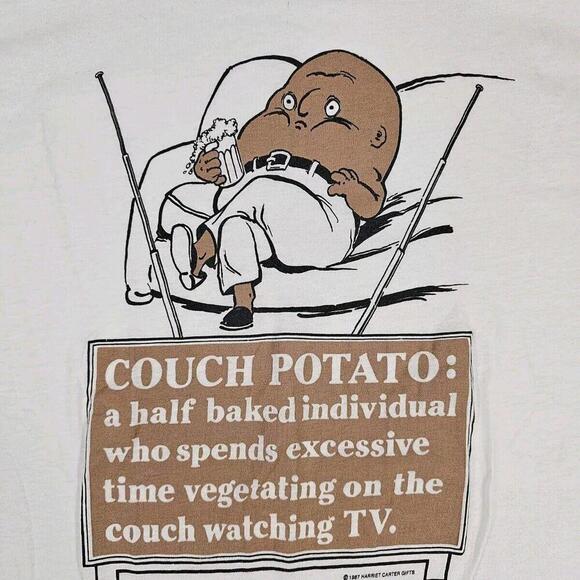 Vintage Nwot Couch Potato Funny Humor Gag Gifts 80s Screen Stars Ringer Tee L - Picture 3 of 9